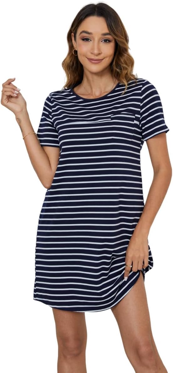 SOLY HUX Women' Striped Short Sleeve Tshirt Dresses Colorblock Button Summer Dress