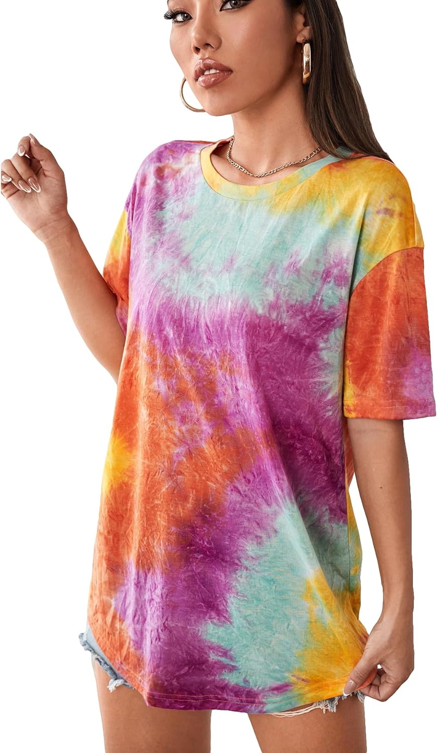 SOLY HUX Women' Tie Dye T Shirts Short Sleeve Round Neck Shirts Casual Summer Tees Tops