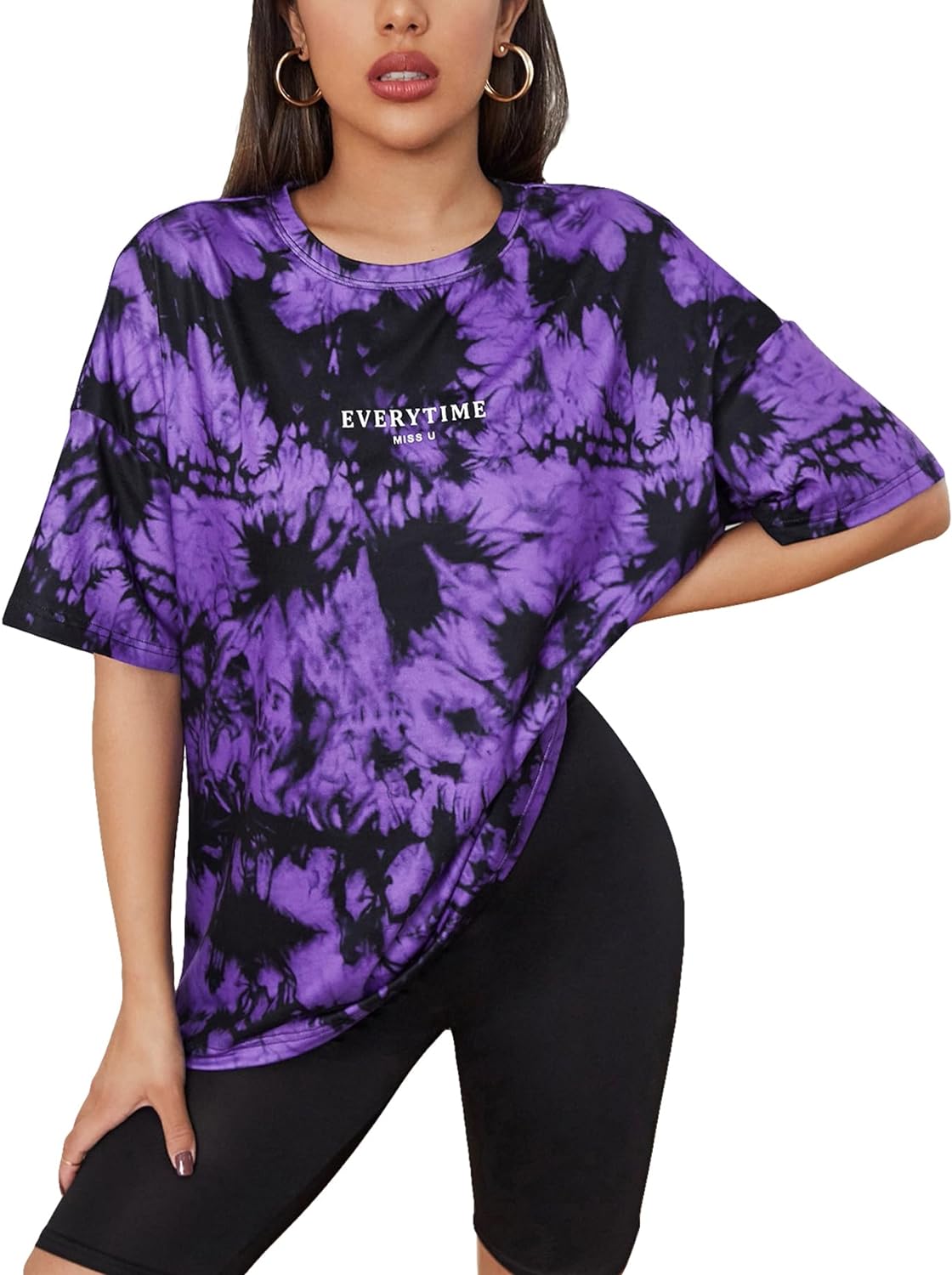 SOLY HUX Women' Tie Dye T Shirts Short Sleeve Round Neck Shirts Casual Summer Tees Tops