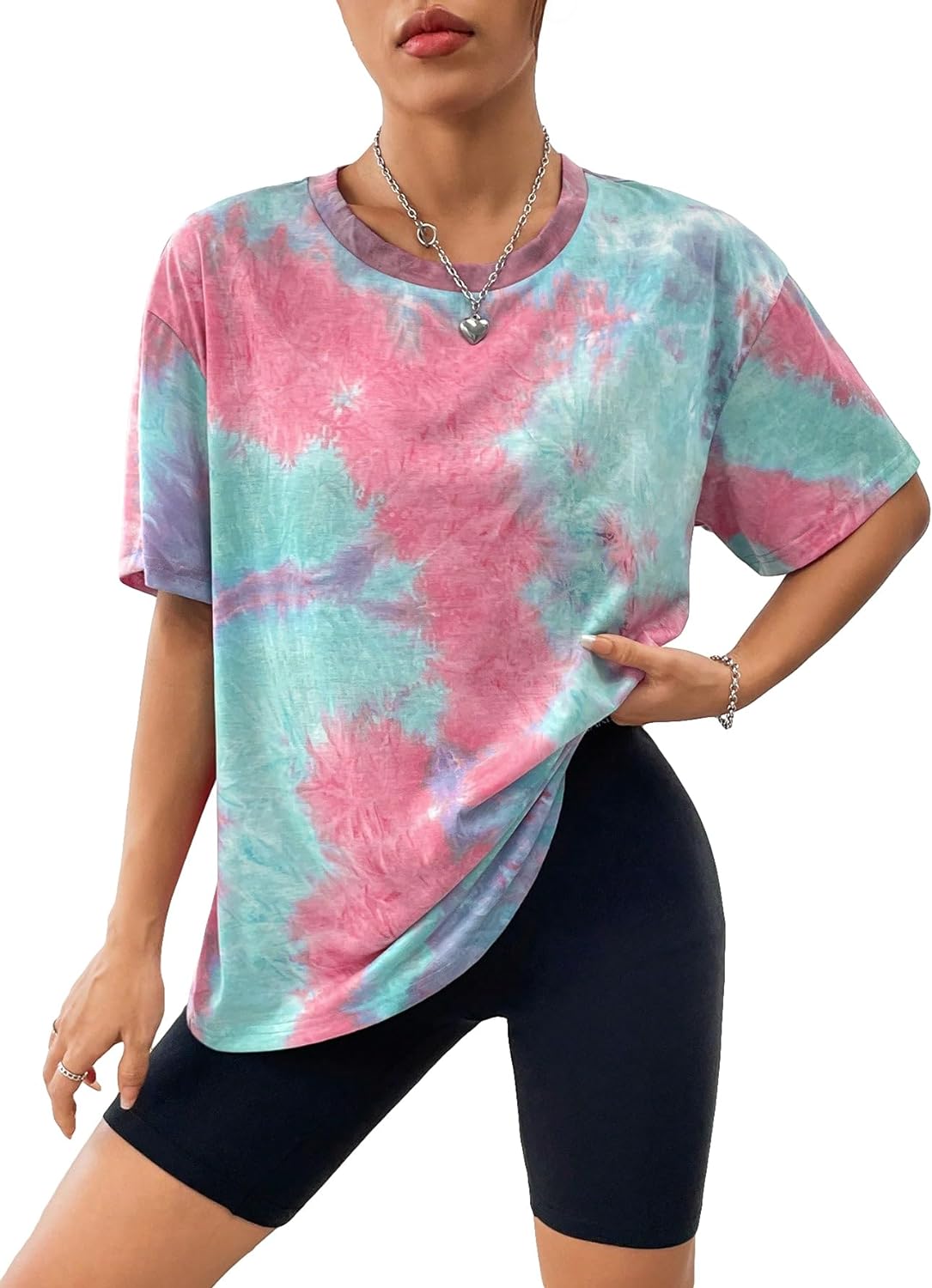 SOLY HUX Women' Tie Dye T Shirts Short Sleeve Round Neck Shirts Casual Summer Tees Tops