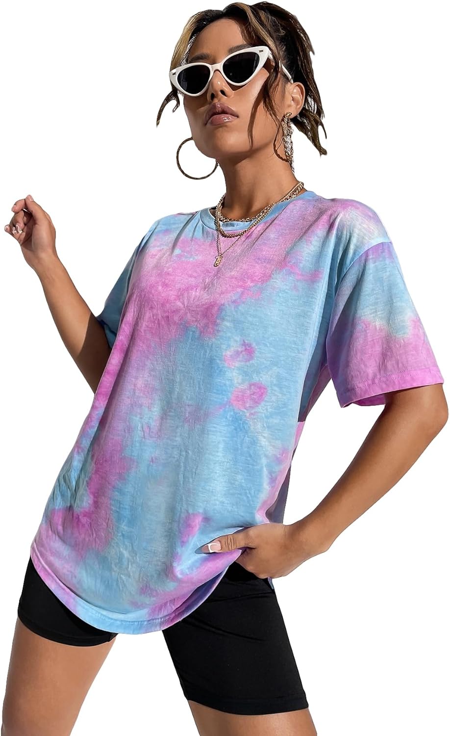 SOLY HUX Women' Tie Dye T Shirts Short Sleeve Round Neck Shirts Casual Summer Tees Tops