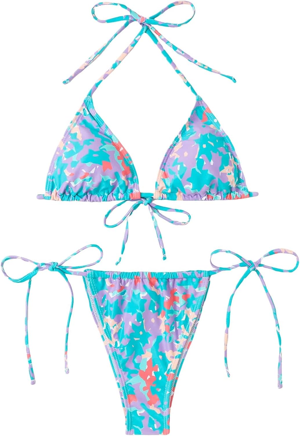 SOLY HUX Women' Floral Print 2 Piece Swimsuits Cute Bikini Set Halter Triangle Sexy Bathing Suit