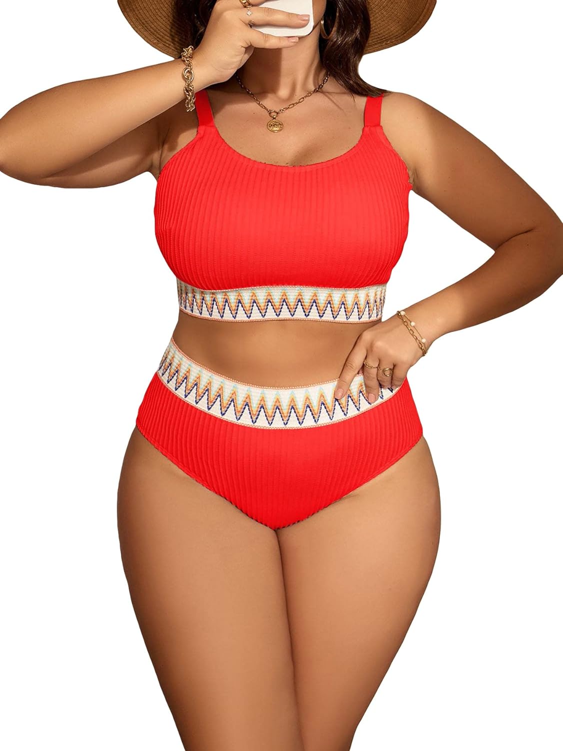 SOLY HUX Bikini Sets for Women Plus Size High Waisted Bikini Bathing Suits 2 Piece Swimsuit