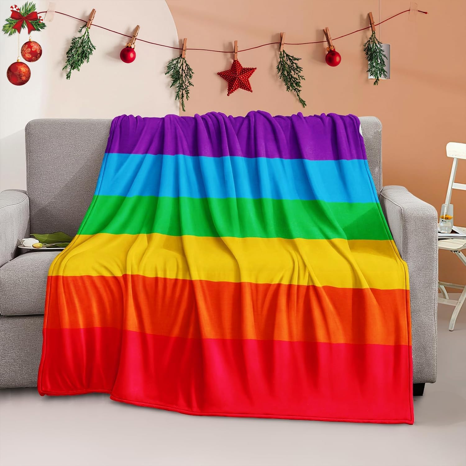 Bedbay Rainbow Blanket Twin Flannel Blanket Colorful Boys Girls Rainbow Stripe Fuzzy Blanket Lightweight Soft Plush Throw Blanket for Couch Valentine' Day Decorations (Rainbow, Twin(60x80))