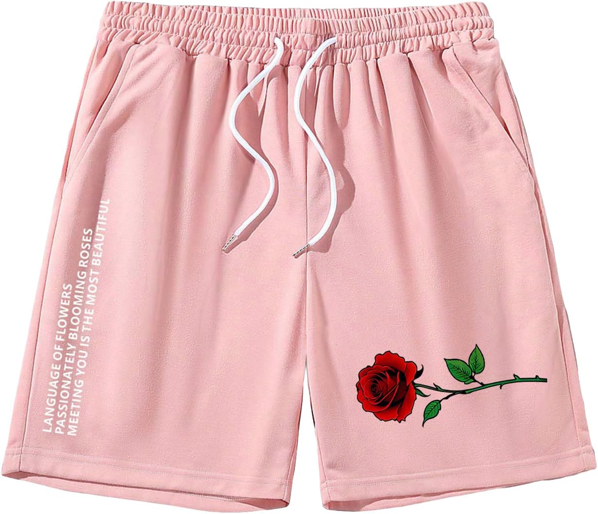 SOLY HUX Men' Graphic Sweat Shorts Floral Letter Print Drawstring Waist Track Shorts with Pocket