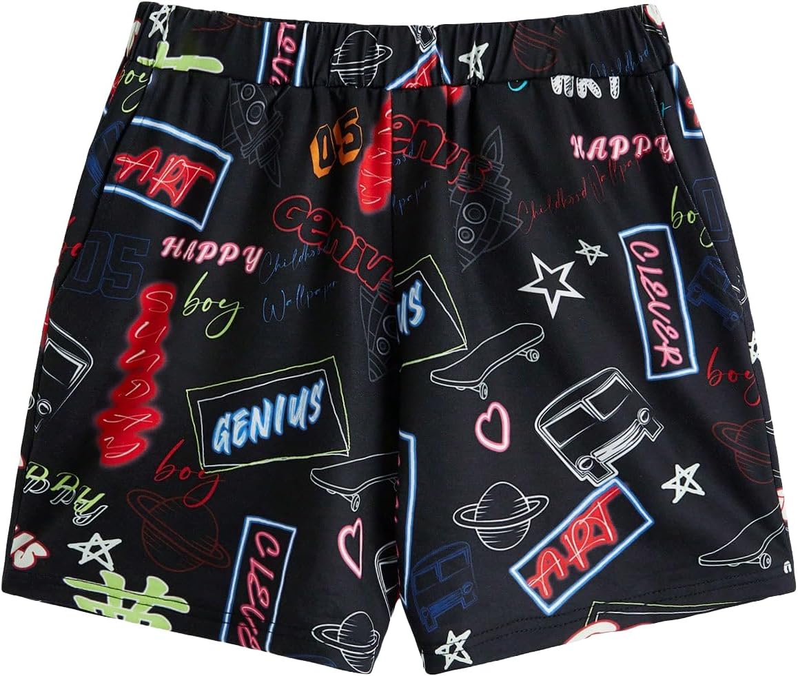 SOLY HUX Men' Cartoon Print Elastic High Waisted Casual Summer Shorts