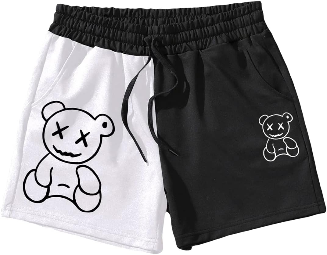 SOLY HUX Men' Cartoon Print Drawstring High Waisted Sweat Shorts Casual Summer Track Shorts with Pocket