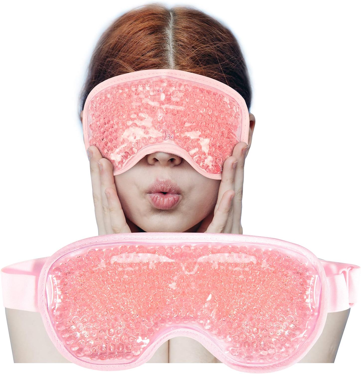 Cooling Eye Mask with Gel Bead, Reusable Cold Compress Ice Pack Sleeping Eye Cooling Pads for After Eyelid Surgery, Puffiness, Puffy Eyes, Headache, Migraine Relief (Pink)