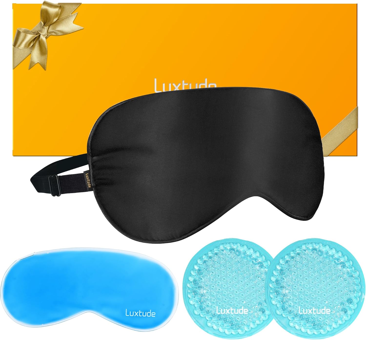 Luxtude Cooling Sleep Mask w/Gel Cold Eye Mask Ice Pack, Silk Eye Mask for Sleeping Blackout, Heated Eye Masks for Dry Eyes, Blindfold Eye Cover Satin Sleeping Mask for Travel, Gifts for Women Men