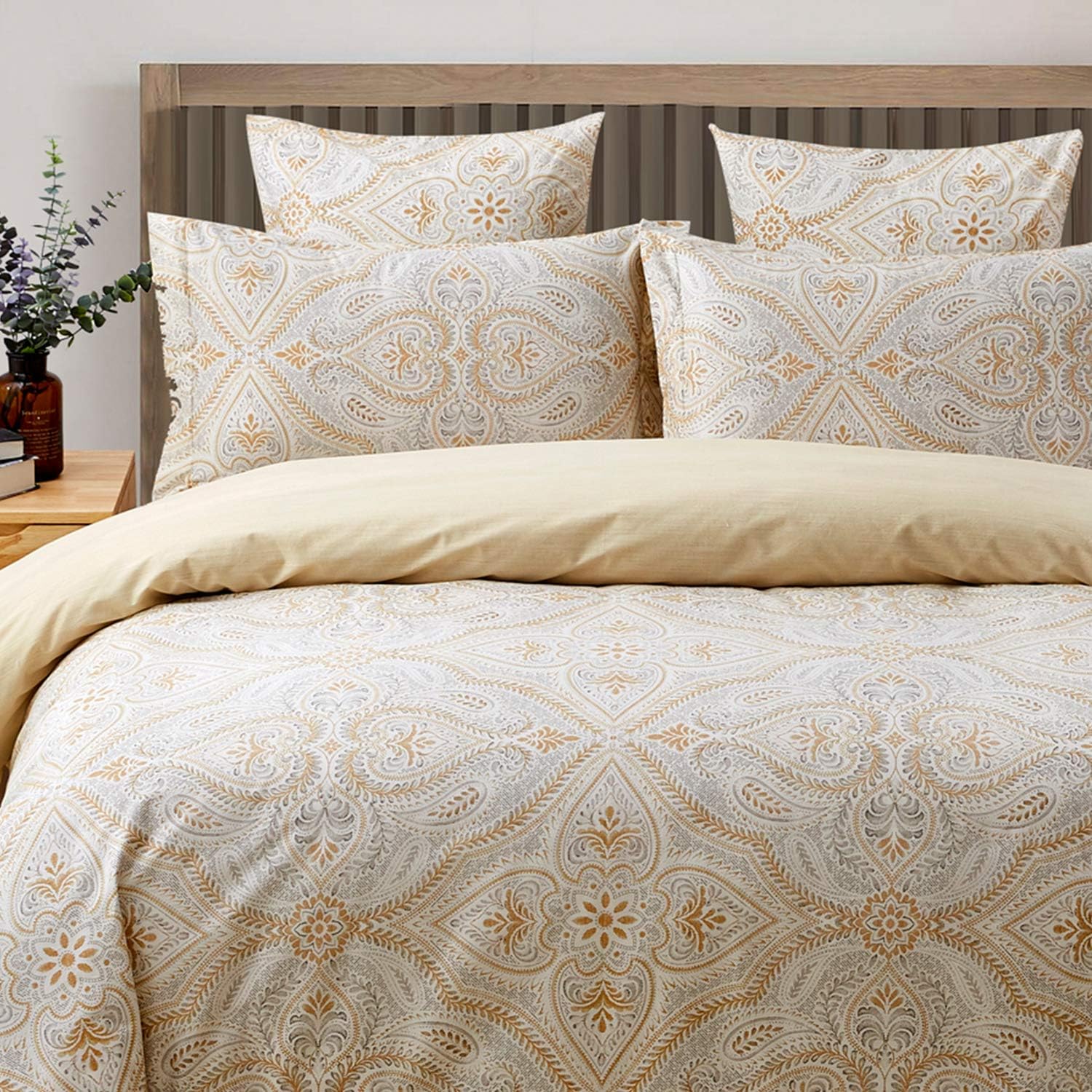 FADFAY Duvet Cover Set Twin Size Paisley Bedding 100% Cotton Ultra Soft Gold Classy Luxurious Bedding with Hidden Zipper Closure 3 Pieces, 1Duvet Cover & 2Pillowcases