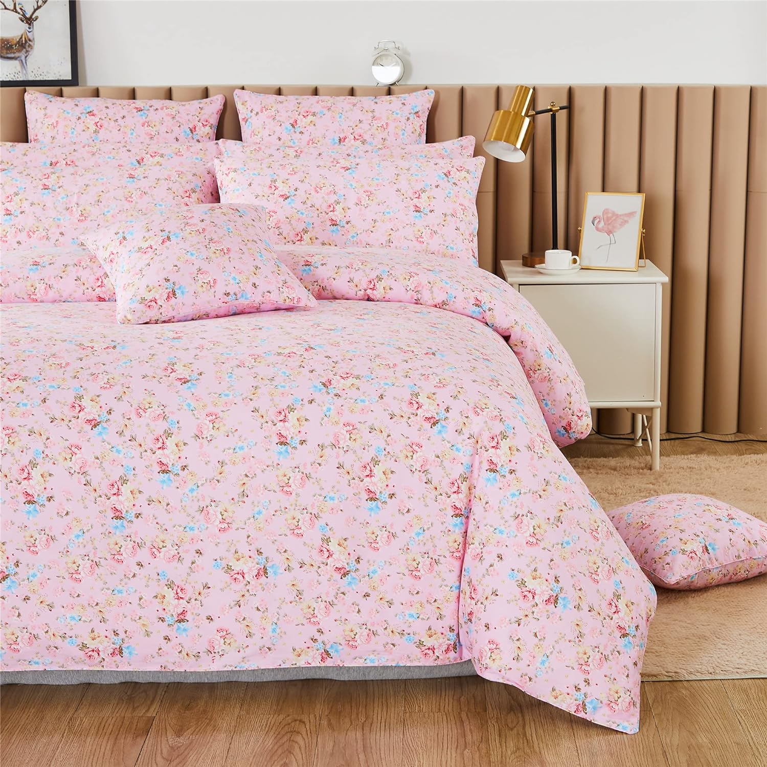 FADFAY Duvet Cover Set Queen Sweet Rose Floral Bedding Shabby Pink Flower Bedding Vintage Farmhouse Bedding 100% Cotton Ultra Soft Comforter Cover Set with Hidden Zipper Closure 3Pcs, Queen Size