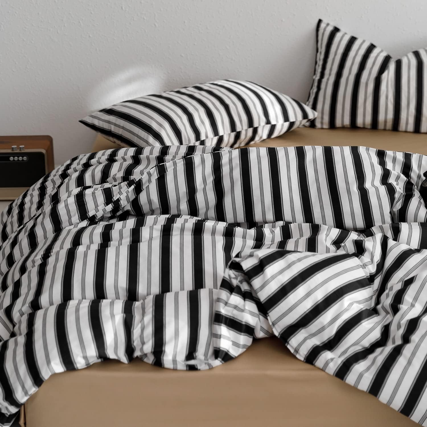 FADFAY Black and White Striped Duvet Cover Full Size 100% Cotton Grey Patterned Comforter Cover Zipper Ties Luxury Soft Breathable Unisex Printed Modern Farmhouse Bedding 3Pcs, Full