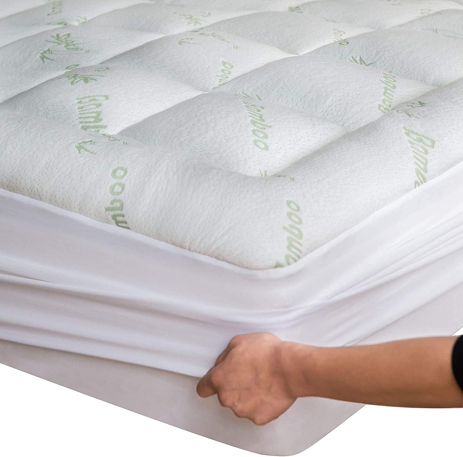 Bamboo Queen RV Mattress Topper - Thick Cooling Breathable Pillow Top Mattress Pad for Back Pain Relief - Deep Pocket Topper Fits 8-20 Inches Mattress (Viscose Made from Bamboo, 60x75 Inches)