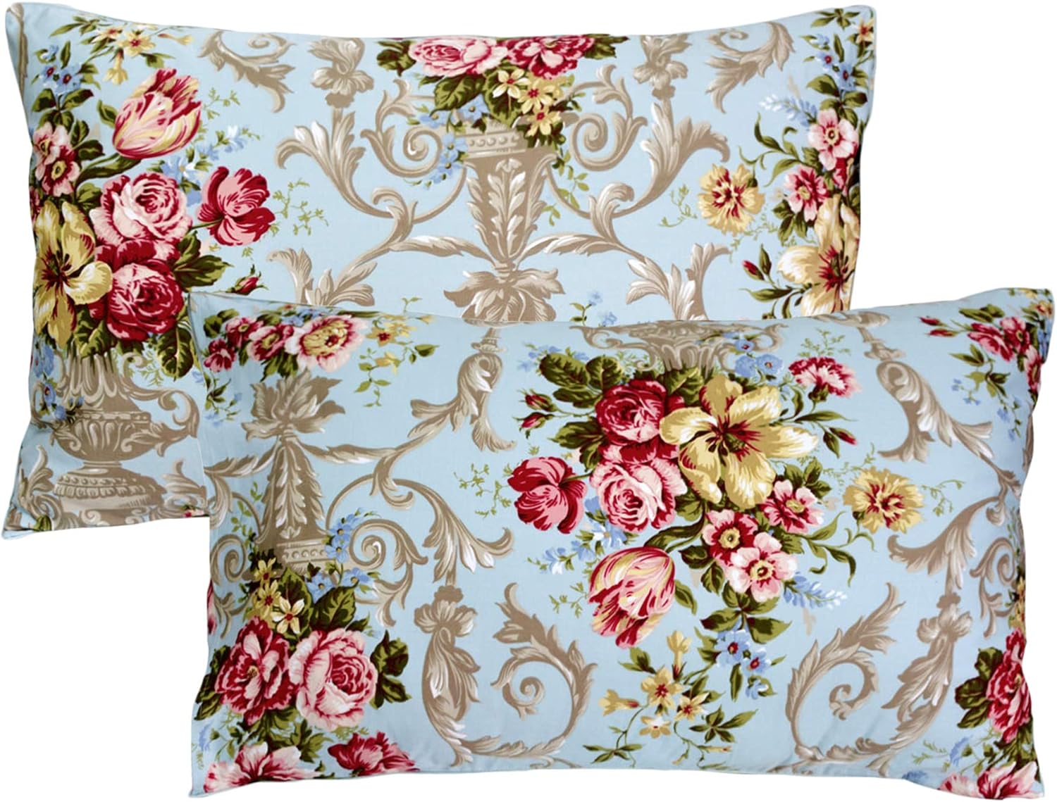 FADFAY 20X30 Pillowcase Luxury Peony Floral Shams 100% Egyptian Cotton Pillow Covers, 2Pcs, Standard Size (Twin/Full/Queen)