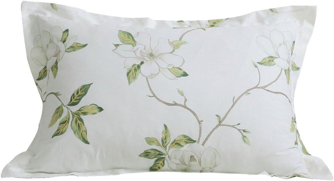 FADFAY Pillow Shams Farmhouse White Floral and Leaves Pillowcases 2-Pieces 100% Cotton Super Soft Hypoallergenic with Hidden Zipper Closure,2-Pieces Standard Size 20 29