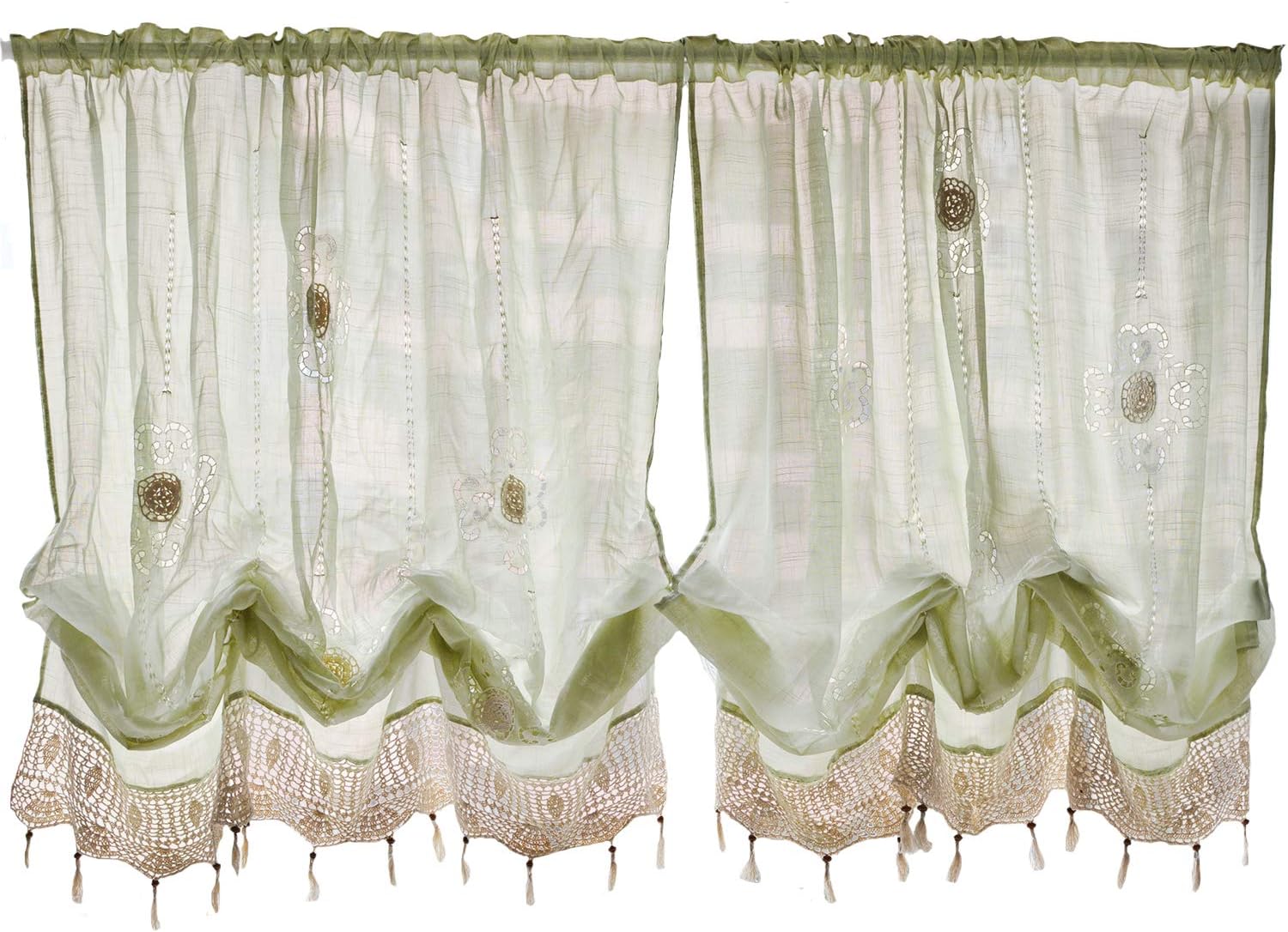 FADFAY Pastoral 57-Inch-by-69-Inch Adjustable Balloon Manual Hook Flower Shade Curtains,Light Green, 1 Panel
