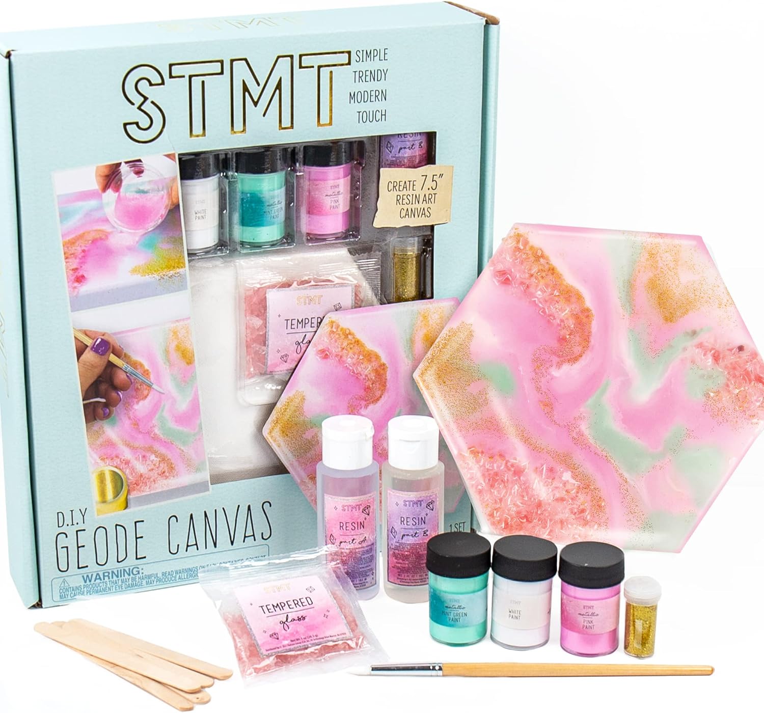 STMT D.I.Y. Geode Canvas Set, Contemporary Resin Activity Kit, Design Your Own Geometric Wall Art Decor, Unique Pour Paint Kit, Perfect DIY Home Decor Kit, Great Housewarming Gift, Multi, One Size