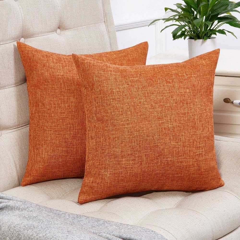 Anickal Large Thanksgiving Pillow Covers 24x24 Inch for Fall Decorations Set of 2 Burnt Orange Rustic Linen Decorative Square Throw Pillow Covers for Sofa Couch Farmhouse Home Decoration