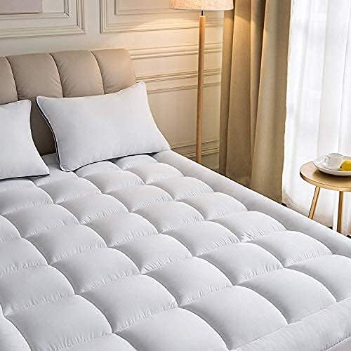 Mattress Topper Full XL Extra Long 54x80x15 inches Bed Size Quilted Plush Down Alternative Pillow Top Fitted Skirt Protector Mattress Pad Reviver Enhancer Deep Pocket Fits 20 Inches White
