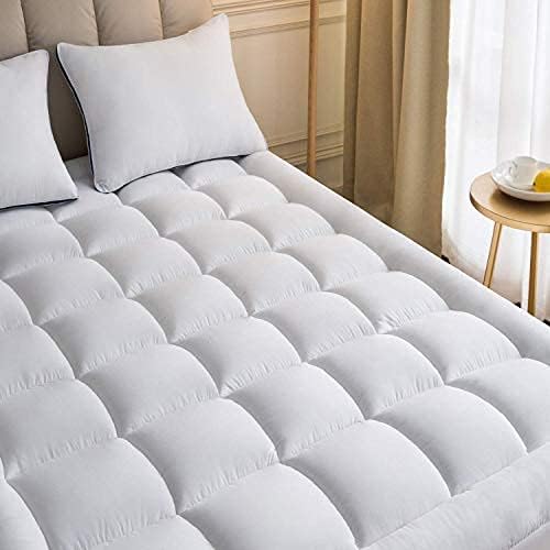 Mattress Topper California King Size 72x84 Inches Back Pain Relief Plush Down Alternative Quilted Fitted Skirt Protector Mattress Pad Reviver Enhancer (Microfiber, Cal King 72x84 Inches)