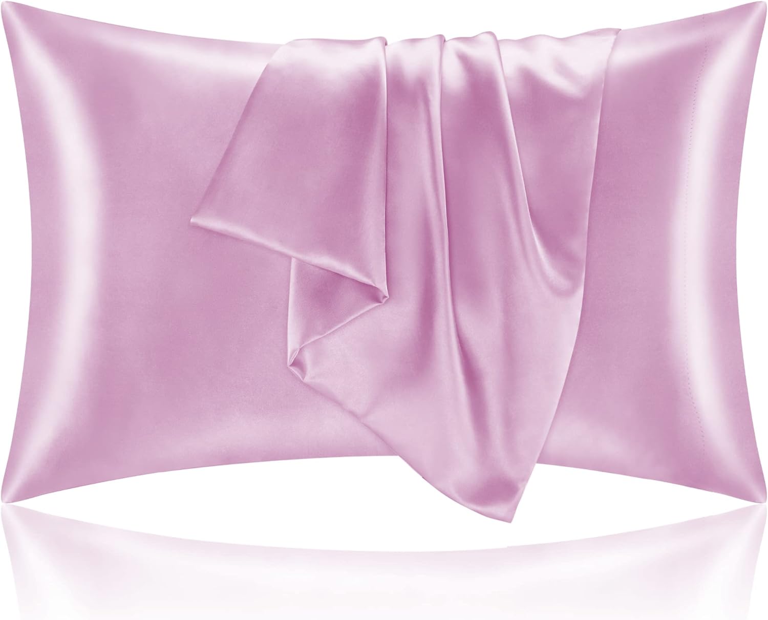 BEDELITE Satin Pillowcase for Hair and Skin, Pink Pillow Cases Standard Size Set of 2 Pack, Super Soft Pillow Case with Envelope Closure (20x26 Inches)