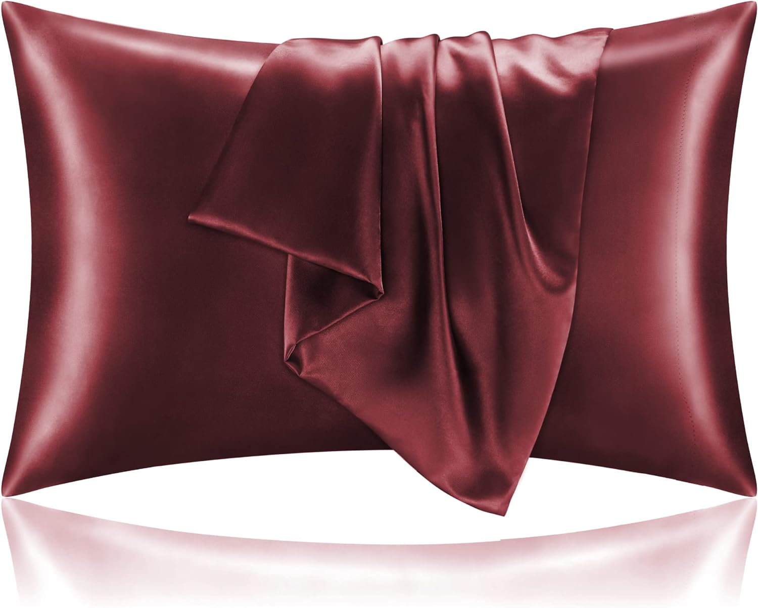 BEDELITE Satin Pillowcase for Hair and Skin, Burgundy Pillow Cases Standard Size Set of 2 Pack, Super Soft Pillow Case with Envelope Closure (20x26 Inches)