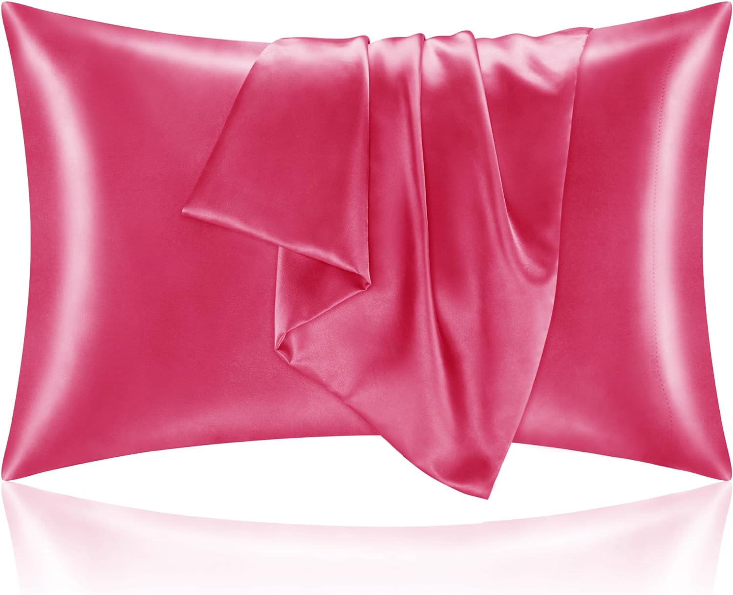 BEDELITE Satin Pillowcase for Hair and Skin, Hot Pink Pillow Cases Standard Size Set of 2 Pack, Super Soft Pillow Case with Envelope Closure (20x26 Inches)