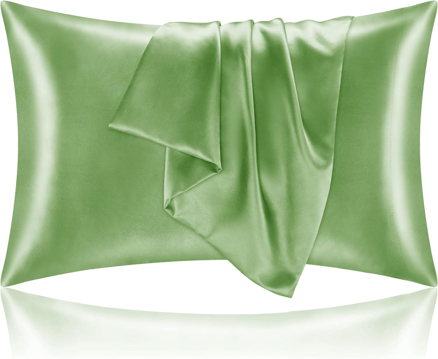 BEDELITE Satin Pillowcase for Hair and Skin, Sage Green Pillow Cases Standard Size Set of 2 Pack, Super Soft Pillow Case with Envelope Closure (20x26 Inches)