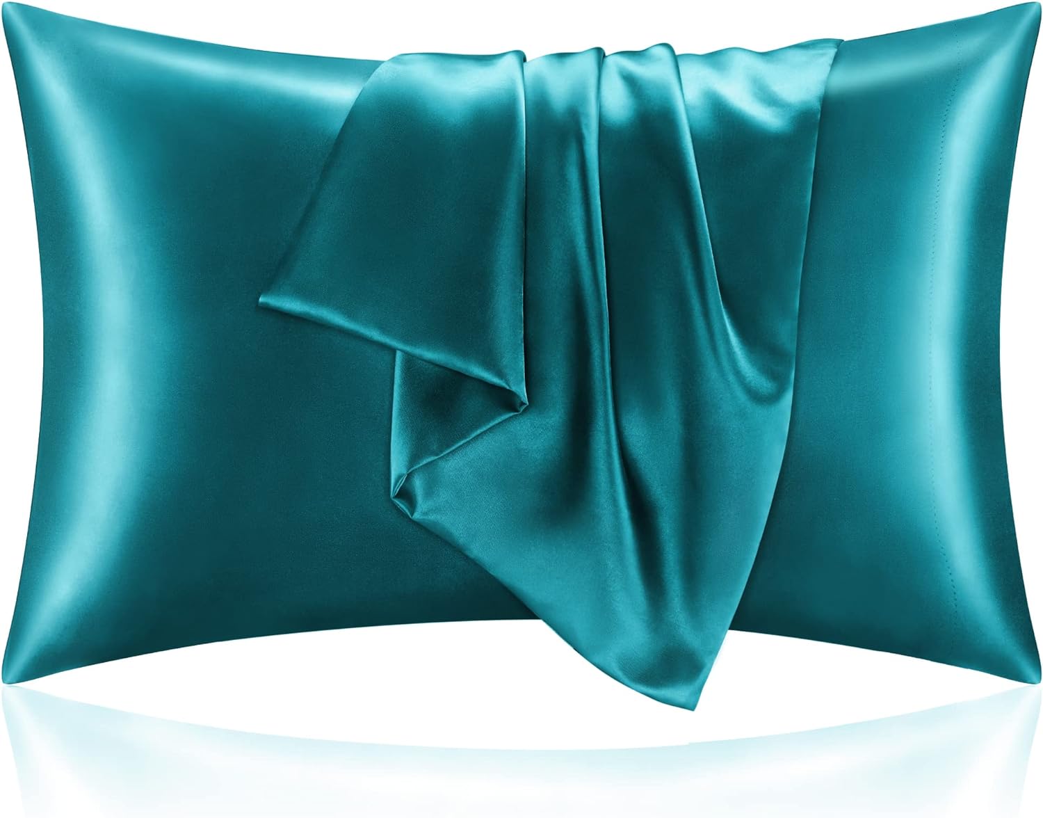 BEDELITE Satin Pillowcase for Hair and Skin, Teal Pillow Cases Standard Size Set of 2 Pack, Super Soft Pillow Case with Envelope Closure (20x26 Inches)