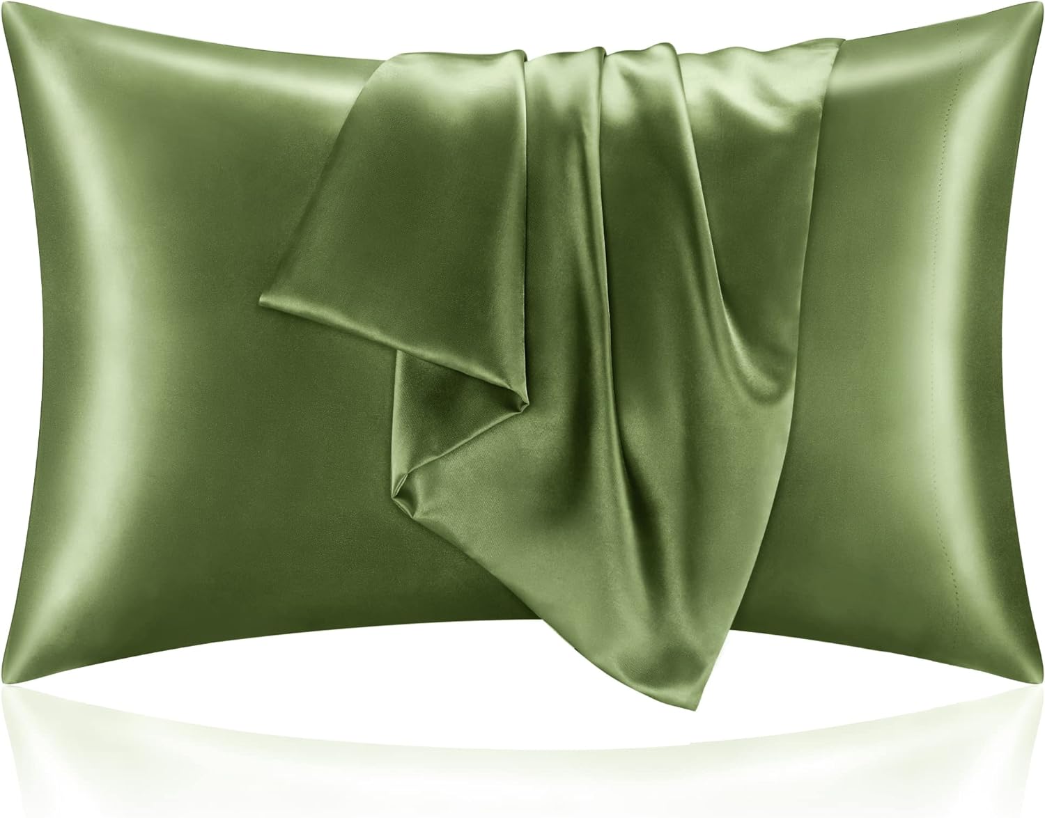 BEDELITE Satin Pillowcase for Hair and Skin, Cedar Green Pillow Cases Standard Size Set of 2 Pack, Super Soft Pillow Case with Envelope Closure (20x26 Inches)