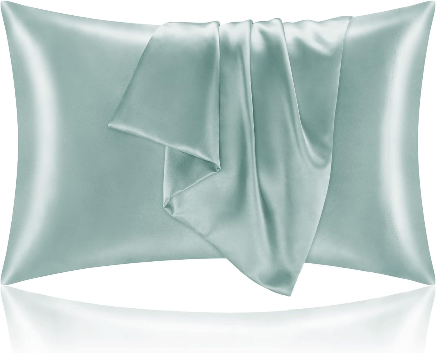 BEDELITE Satin Pillowcase for Hair and Skin, Haze Blue Pillow Cases Standard Size Set of 2 Pack, Super Soft Pillow Case with Envelope Closure (20x26 Inches)