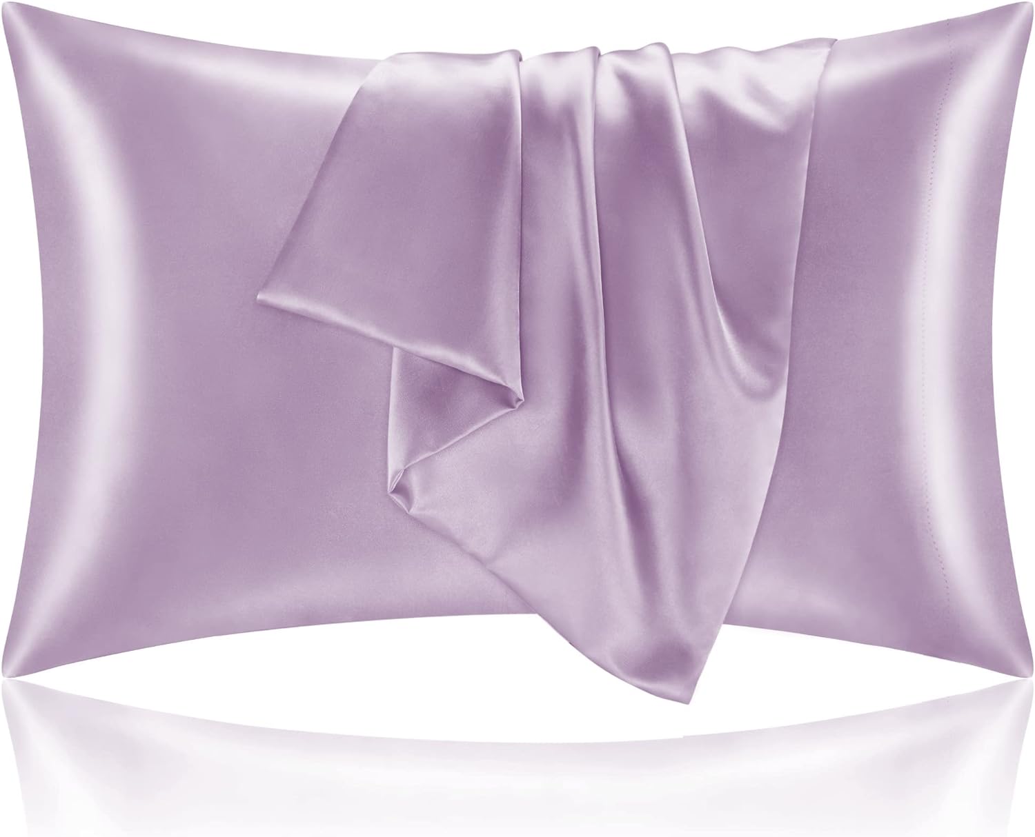 BEDELITE Satin Pillowcase for Hair and Skin, Lavender Pillow Cases Standard Size Set of 2 Pack, Super Soft Pillow Case with Envelope Closure (20x26 Inches)