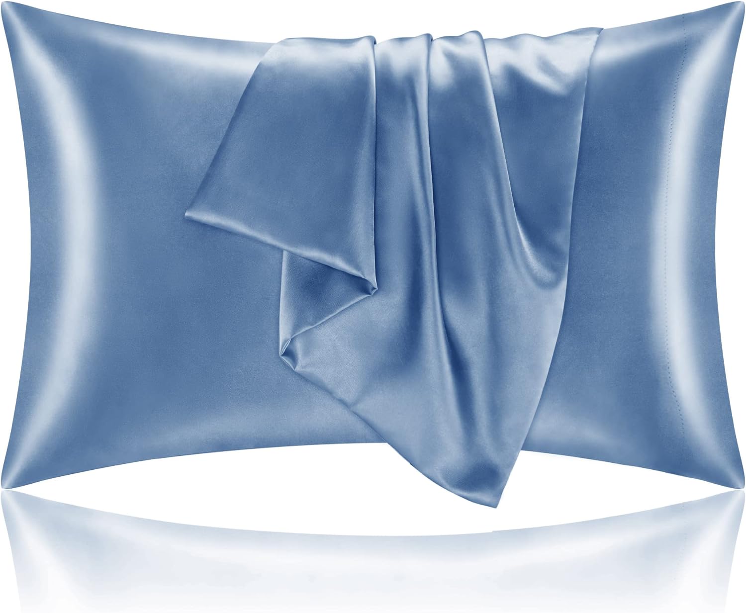 BEDELITE Satin Pillowcase for Hair and Skin, Airy Blue Pillow Cases Standard Size Set of 2 Pack, Super Soft Pillow Case with Envelope Closure (20x26 Inches)