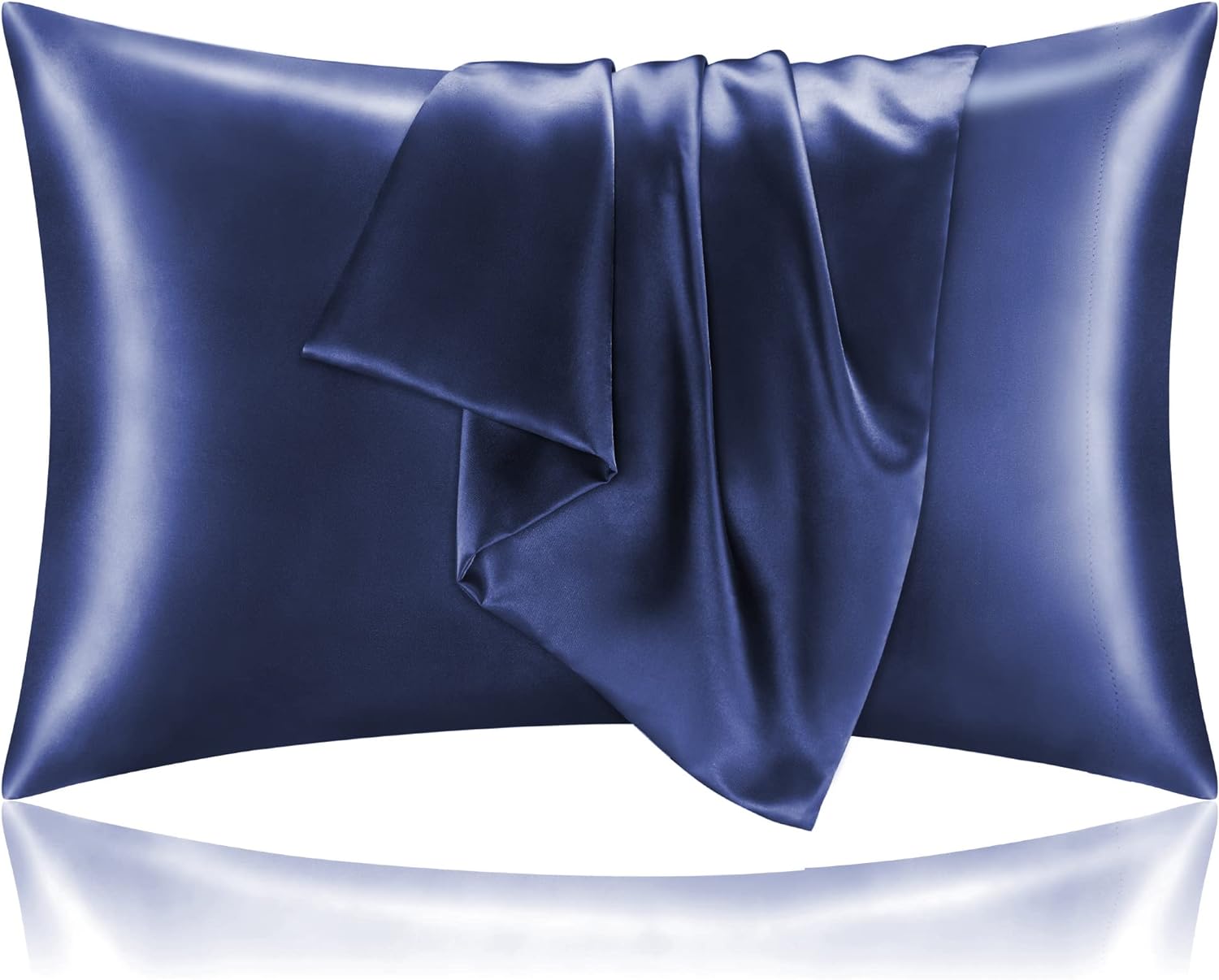 BEDELITE Satin Pillowcase for Hair and Skin, Navy Pillow Cases Standard Size Set of 2 Pack, Super Soft Pillow Case with Envelope Closure (20x26 Inches)