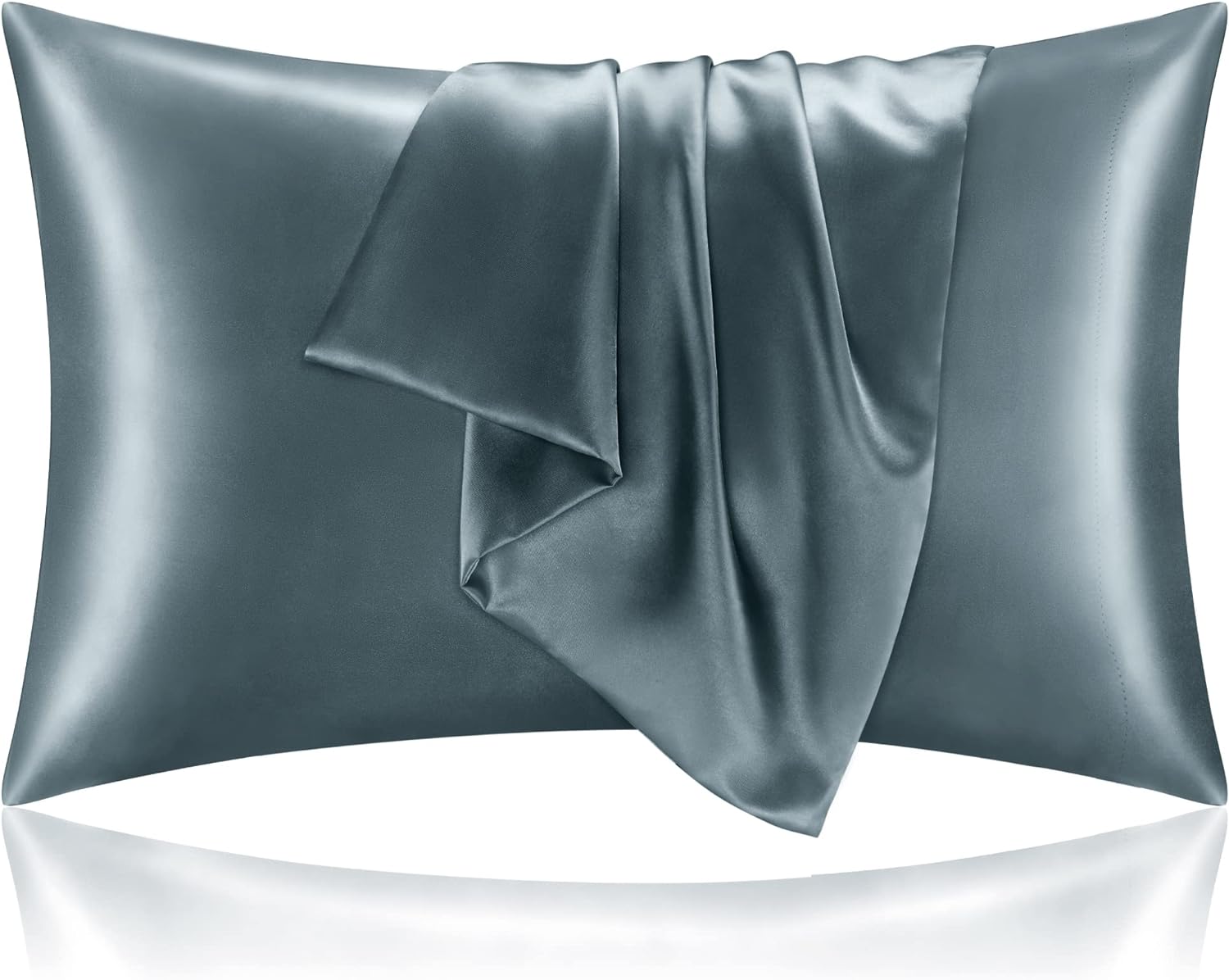 BEDELITE Satin Pillowcase for Hair and Skin, Space Grey Pillow Cases Standard Size Set of 2 Pack, Super Soft Pillow Case with Envelope Closure (20x26 Inches)