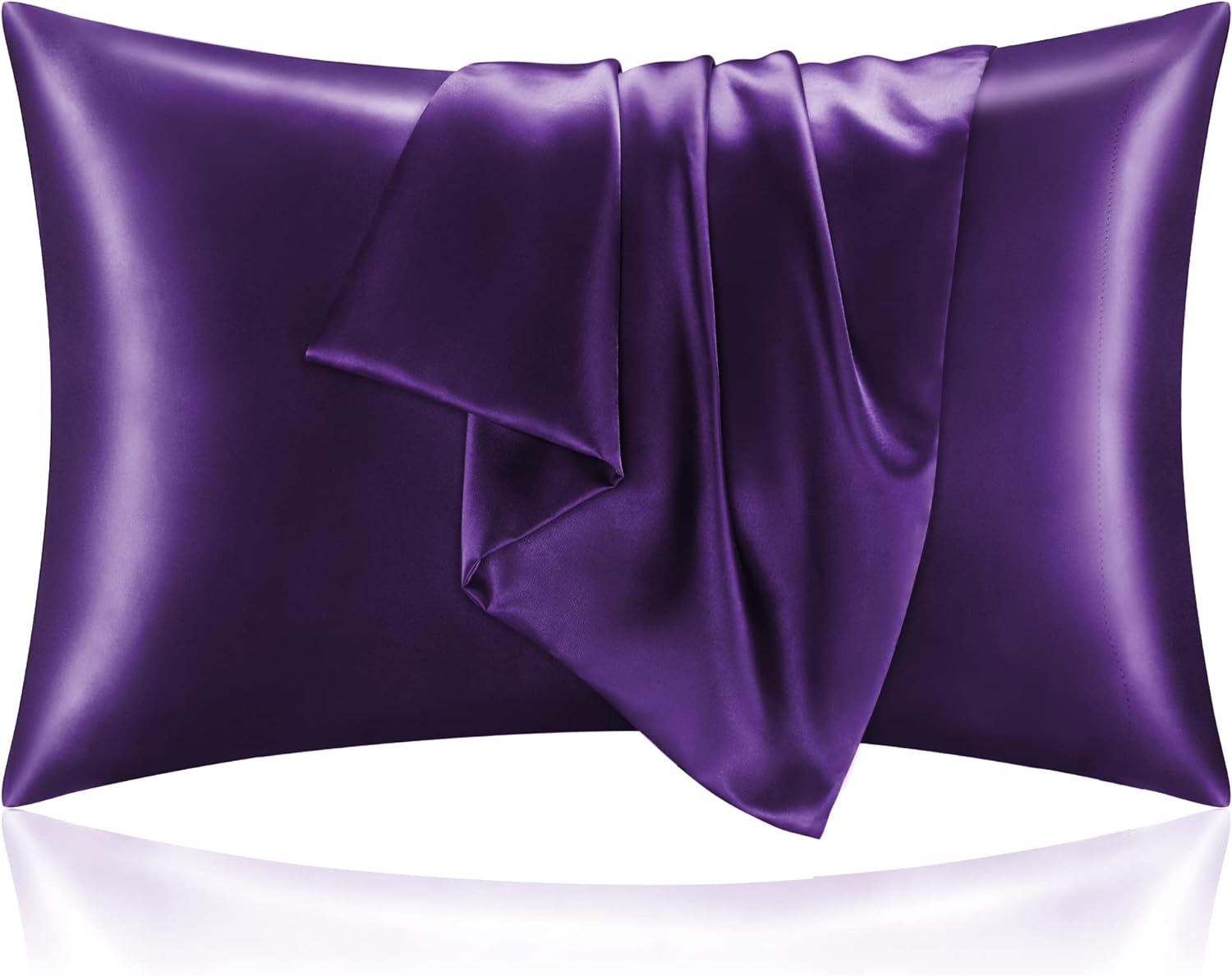 BEDELITE Satin Pillowcase for Hair and Skin,Plum Purple Pillow Cases Standard Size Set of 2 Pack, Super Soft Pillow Case with Envelope Closure (20x26 Inches)