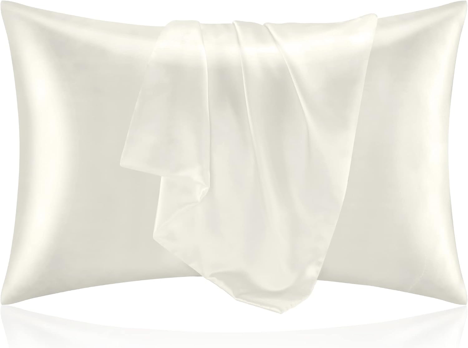 BEDELITE Satin Pillowcase for Hair and Skin, Ivory Pillow Cases Standard Size Set of 2 Pack, Super Soft Pillow Case with Envelope Closure (20x26 Inches)