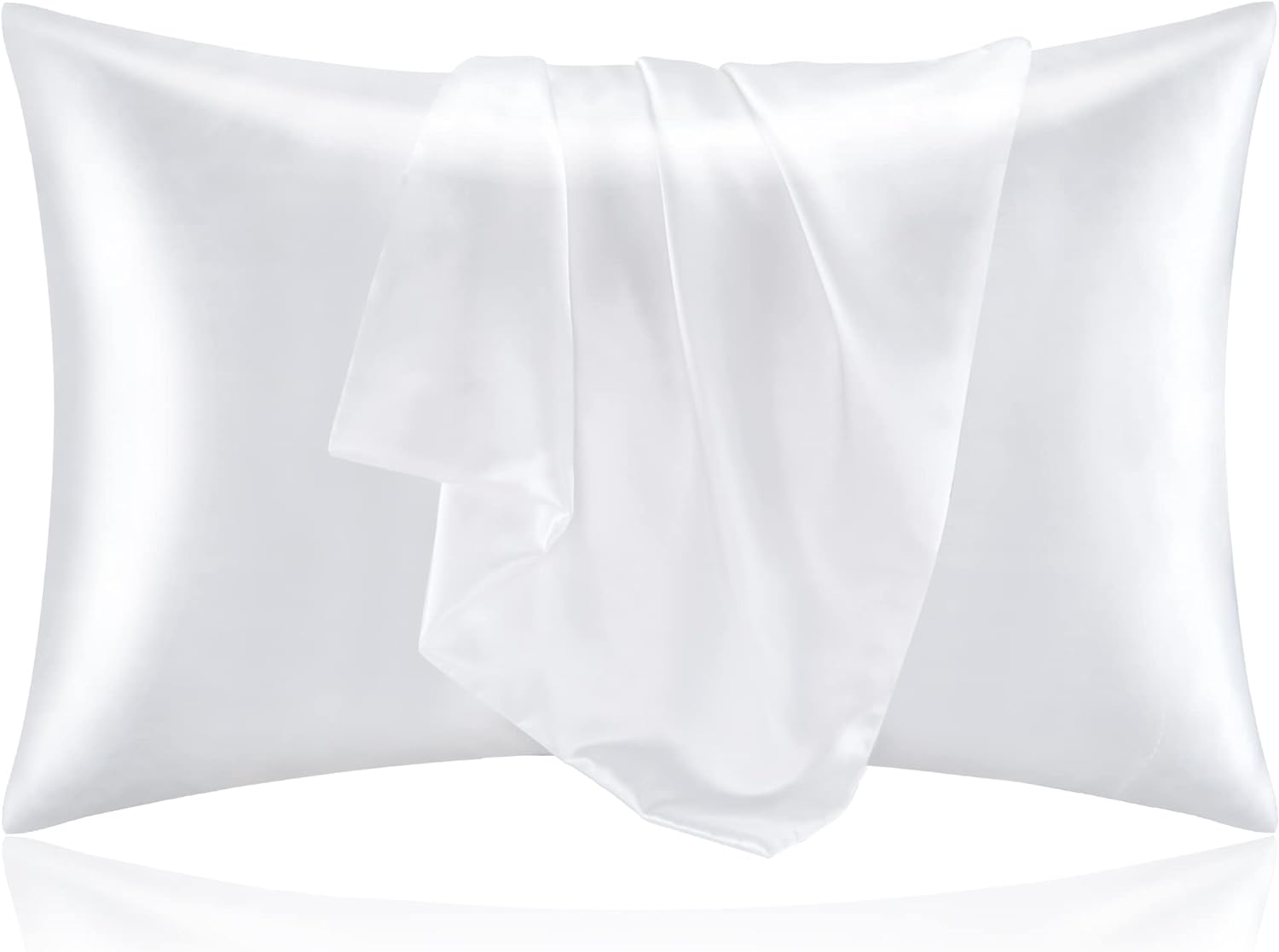 BEDELITE Satin Pillow Cases Standard Size Set of 2 Pack, White Satin Pillowcase for Hair and Skin, Super Soft Similar to Silk Pillow Cases with Envelope Closure (20x26 Inches)