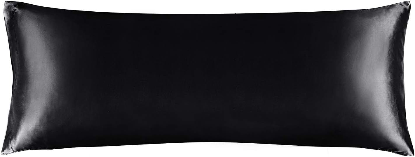 BEDELITE Satin Silk Body Pillow Pillowcase for Hair and Skin, Premium and Silky Black Long Body Pillow Case Cover 20x54 with Envelope Closure