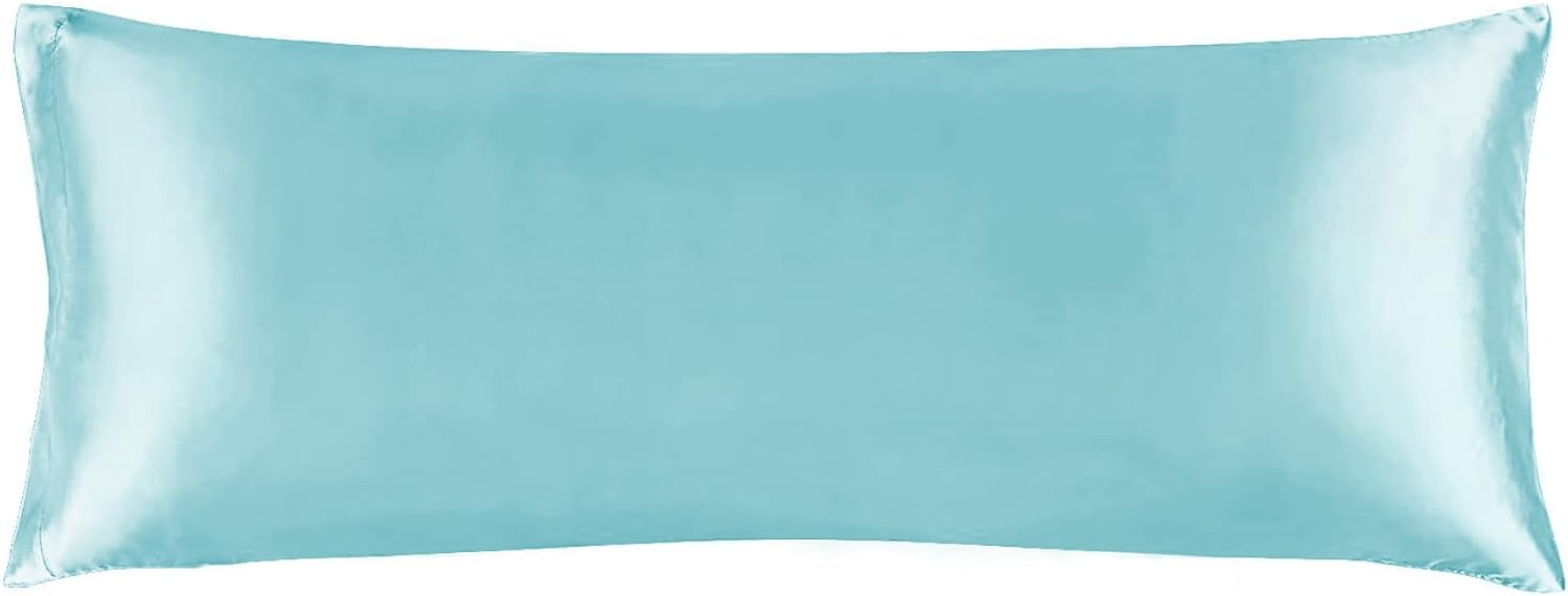 BEDELITE Satin Silk Body Pillow Pillowcase for Hair and Skin, Premium and Silky Blue Long Body Pillow Case Cover 20x54 with Envelope Closure