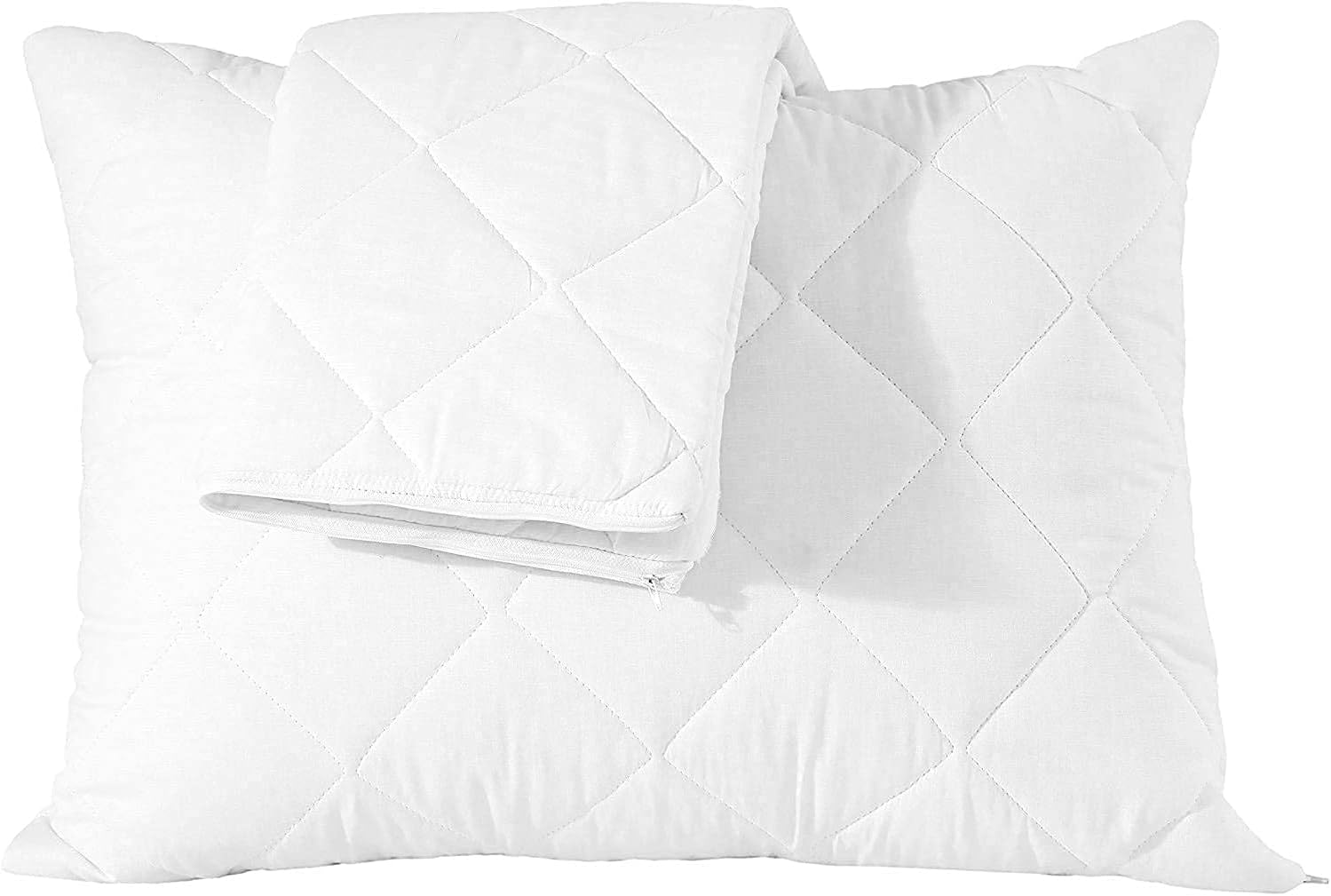 Thick Quilted Pillow Protectors Pair Feather Proof Standard 20x26Inches Extra Soft Ultra Plush White Zippered Set of 2 Size Encasement