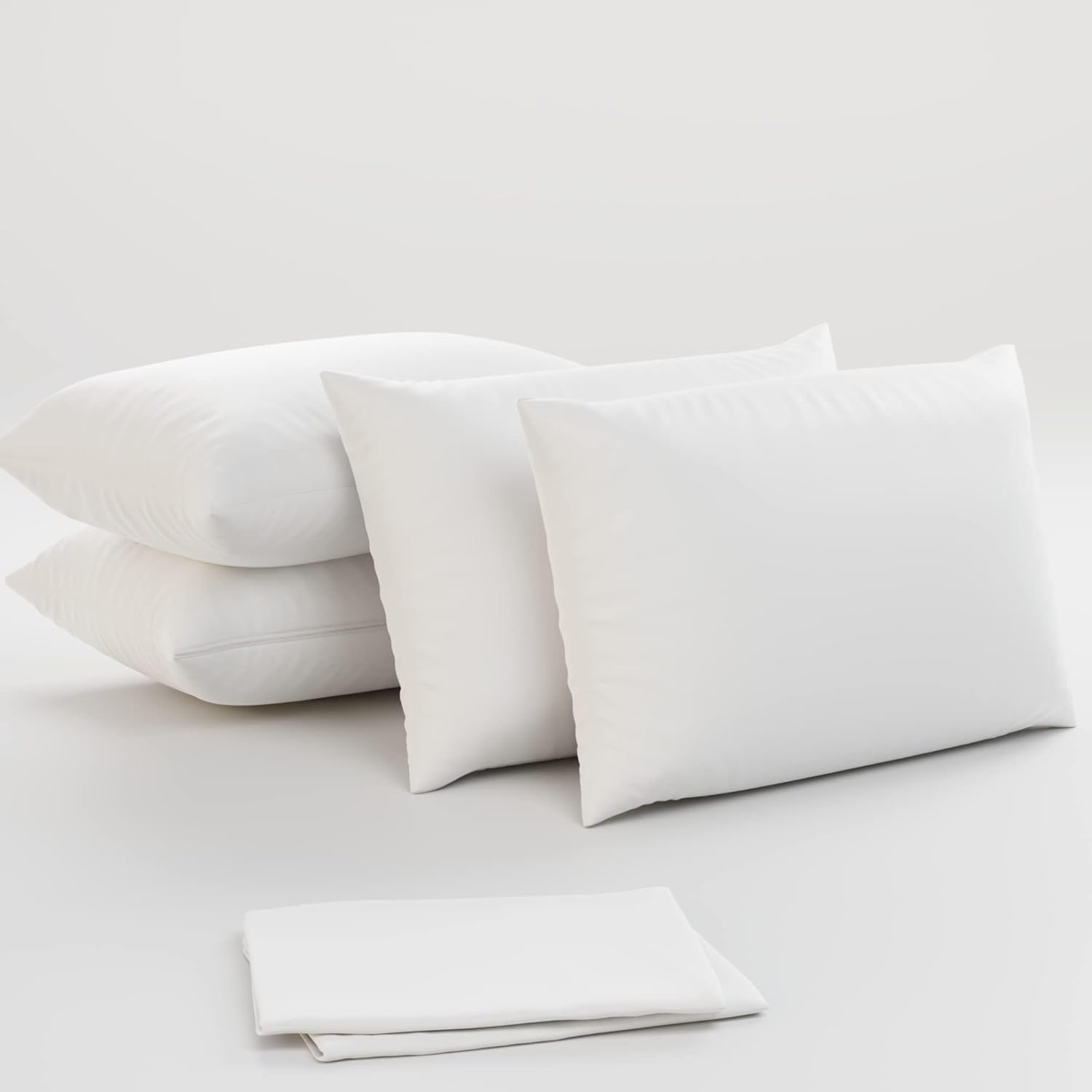 4 Pack Pillow Protectors Queen 20x30 Inches Lab Certified Ultra Fresh Treated 100% Cotton Non Crinkle Quiet Breathable Zipper Covers Cases White