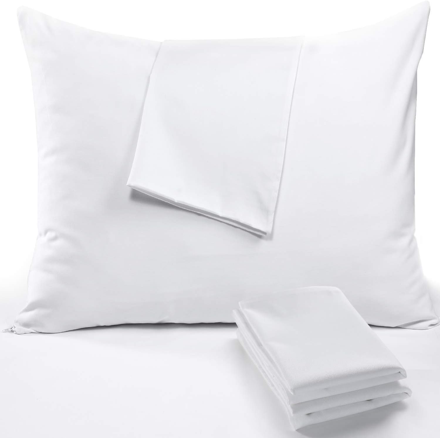 100% Cotton 4Pack Pillow Protectors King 20x36 Inches 3-4 Micron Pore Size Feather Proof Premium Cotton Tight Weave Cases Covers Non Noisy Zippered Breathable Non Noisy