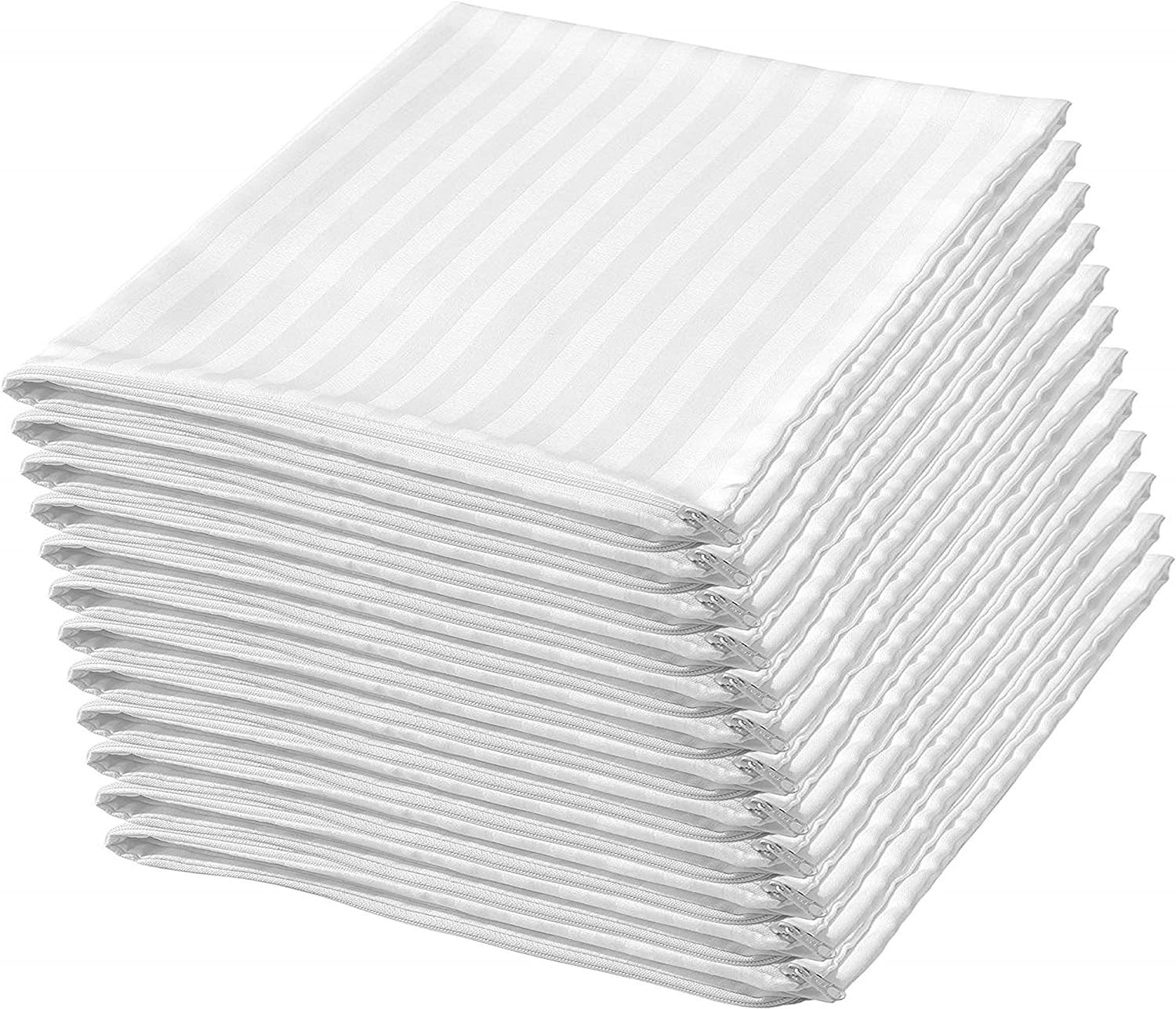 Pillow Protectors King 12 Pack Zippered Pillowcases White Covers Premium High 200 300 Thread Count Cotton Sateen Blend Set of Dozen Hotel Quality (12 Pack King)
