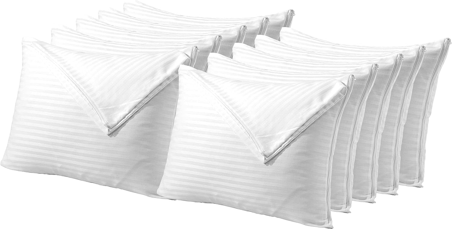 Niagara 12 Pack Pillow Protectors Queen 20x30 Inches Cotton Sateen Dozen High Thread Count Zippered White Hotel Quality Covers Cases (12 Pack Queen)