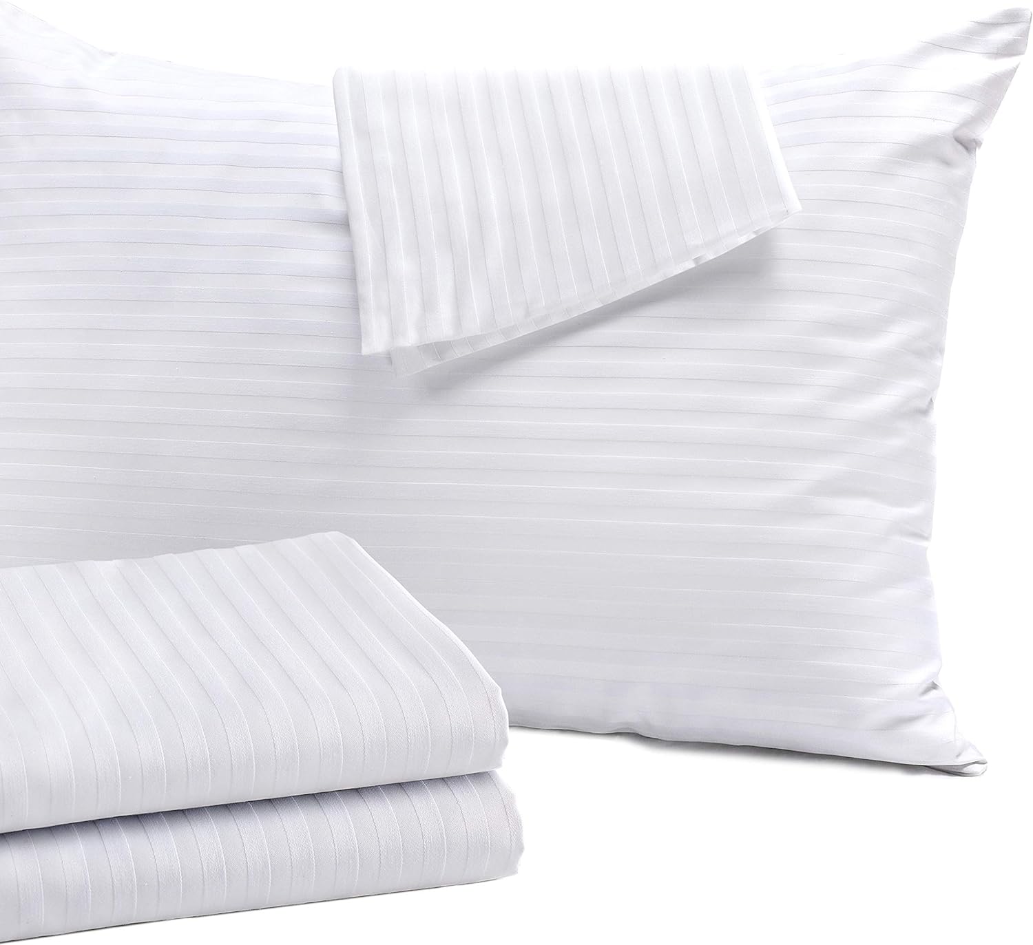 8 Pack Pillow Protectors Standard 20x26 Inches Cotton Sateen 50/50 High Thread Count Standard Zippered White Hotel Quality Covers Cases (8 Pack Standard Zip)