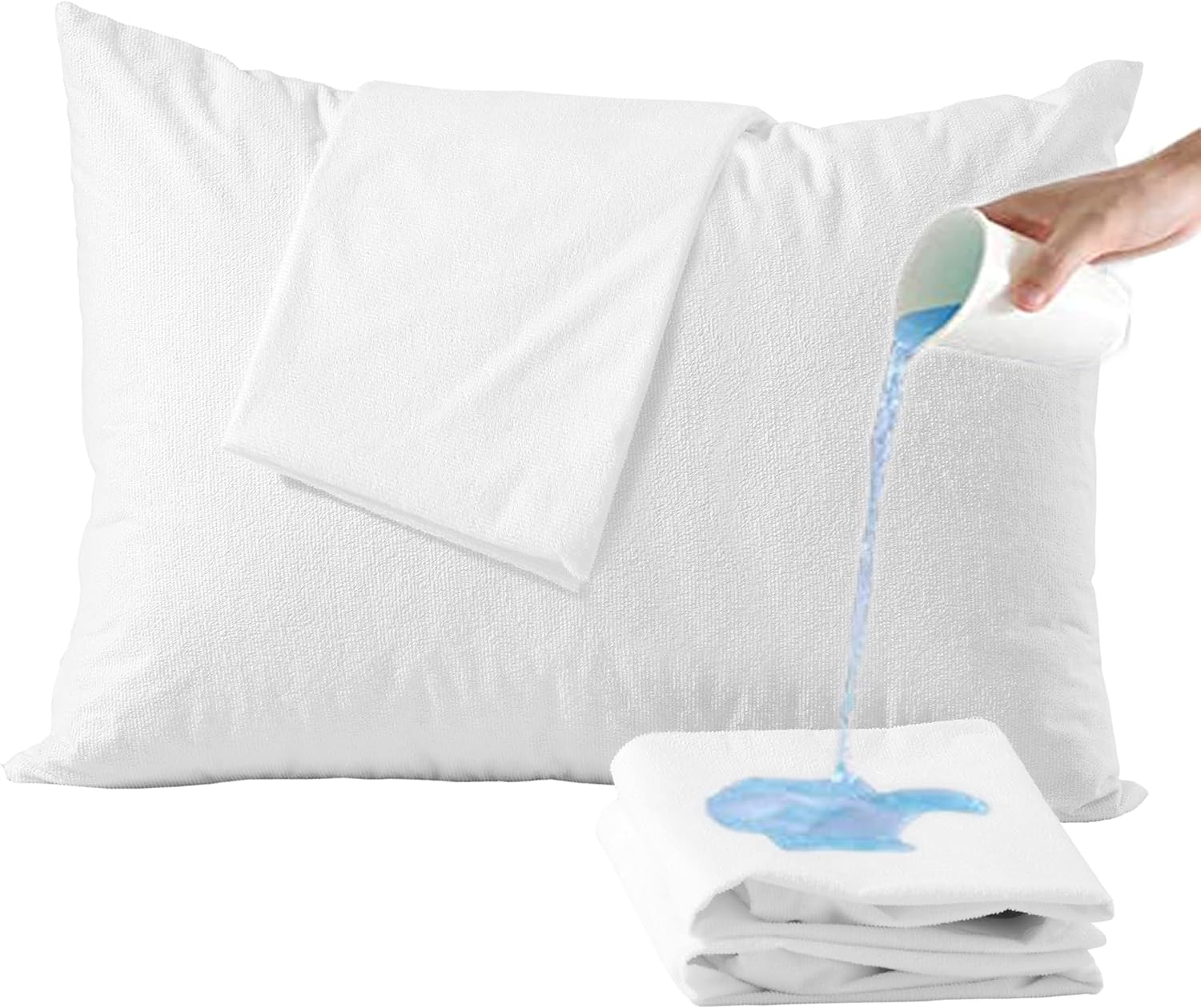 Niagara Waterproof Pillow Protectors Standard 4 Pack Cotton Terry 100% Waterproof Zippered White Pillow Encasement Washable Long Life Soft