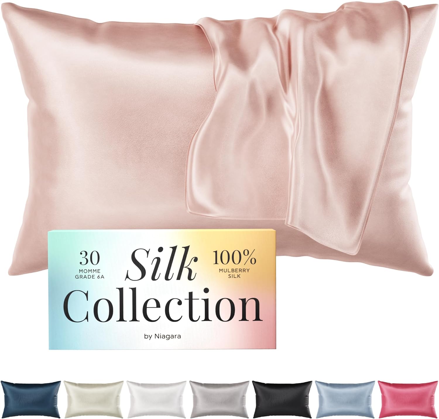 Niagara 100% Mulberry Silk Pillowcase - 30 Momme Silk Pillow case for Hair and Skin - Grade 6A Silk Pillow Cases with Zipper - Soft & Cooling Pink Silk Pillowcase Queen Size (20x30)