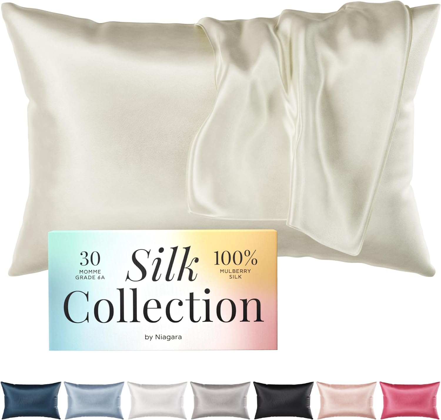 Niagara 100% Mulberry Silk Pillowcase - 30 Momme Silk Pillow case for Hair and Skin - Grade 6A Silk Pillow Cases with Zipper - Soft & Cooling Beige Silk Pillowcase Queen Size (20x30)