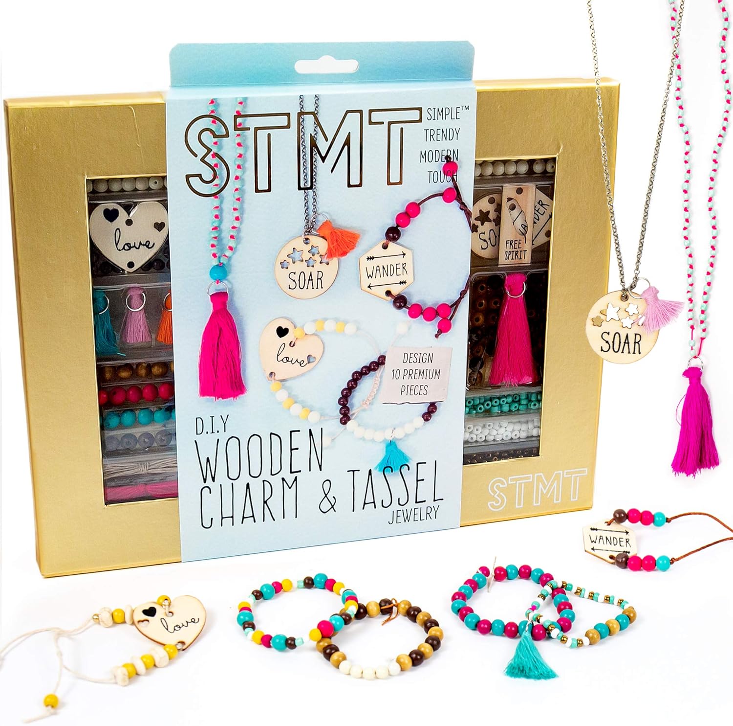 STMT DIY Wooden Charm & Tassel Jewelry Kit, Design & Create 10  Accessories, Great Tween & Teen Bead Kit, Perfect for Sleepovers & Girl' Night, Custom Trendy Jewelry for Kids 8 